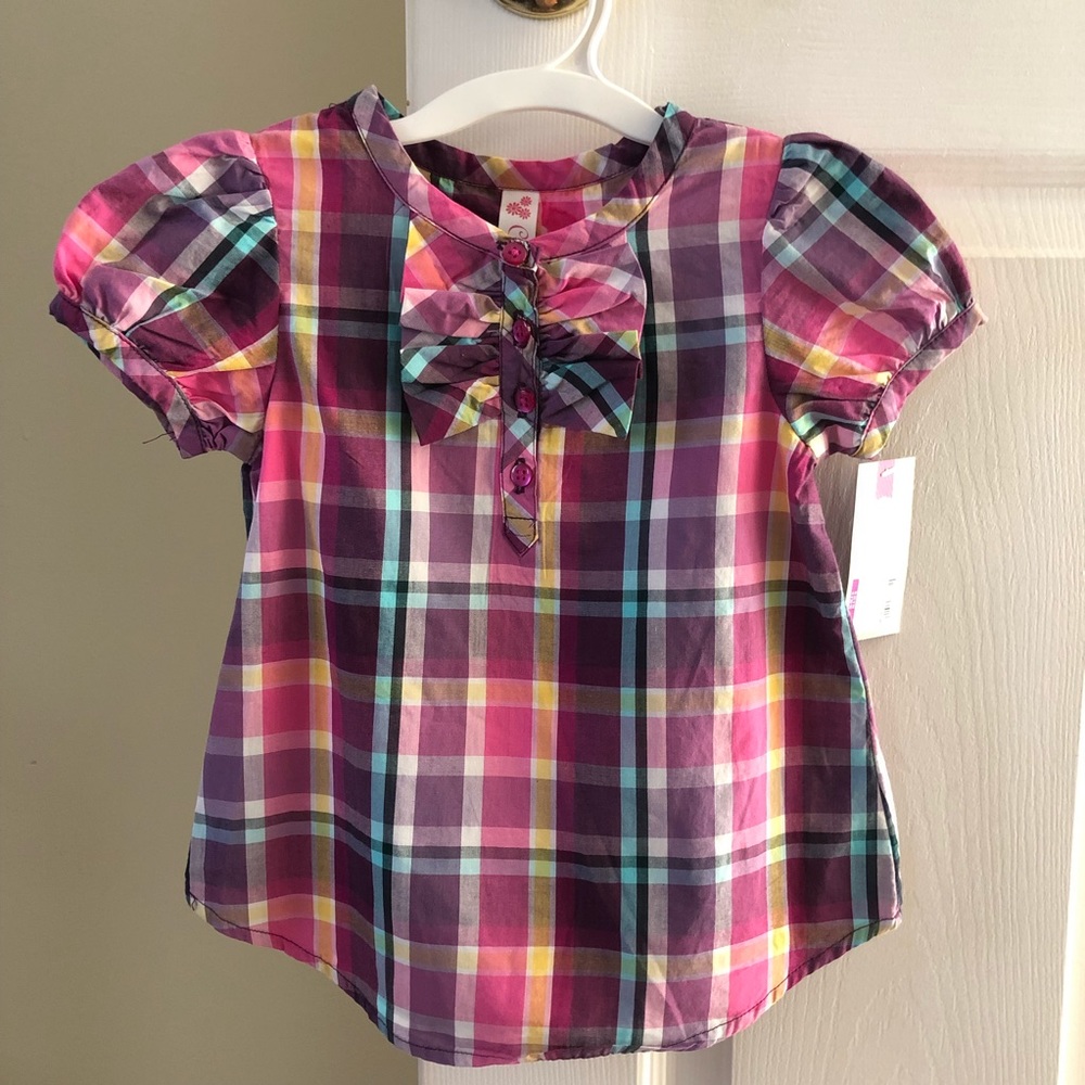 Cherokee Girl’s Plaid Puff Sleeve Top
